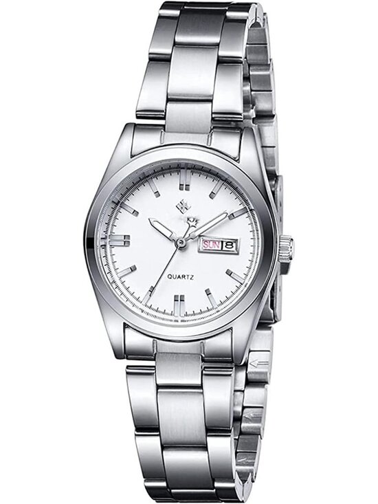 Womens White Dial Analog Quartz Silver Stainless Steel Luminous Waterproof Watch main image 5